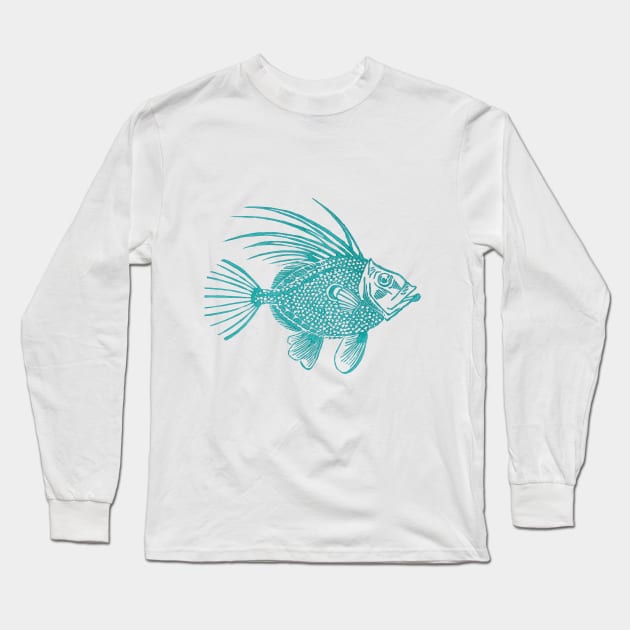 Blue John Dory Linocut Fish Long Sleeve T-Shirt by ElenaCasiglio